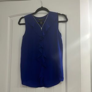Blue half zip ruffle tank top